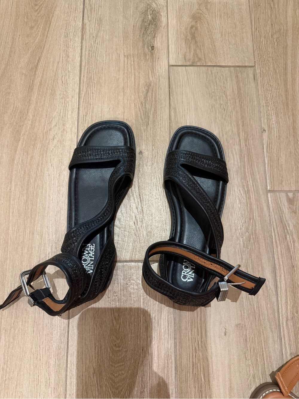 Crown Vintage Black Strappy Ankle-Buckle Sandals
